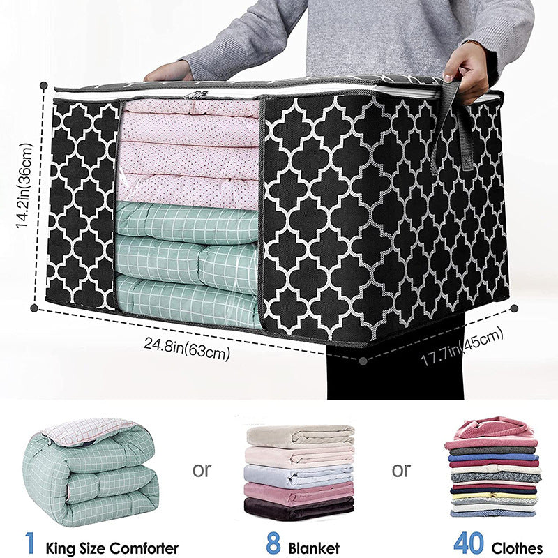 Cross-border large-capacity clothes storage bag foldable quilt storage bag transparent window thickened non-woven storage box
