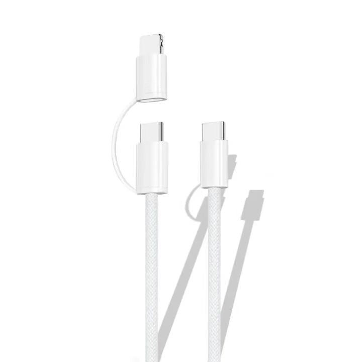 Pd60w 2-in-1 braided charging cable - fast charging, compatible with apple, iphone 15 & iphone 16