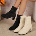 plus size women's fall and winter new arrivalknitting high-heeled stuffed short boots pure color, round toe thick heel elastic women's fur boots