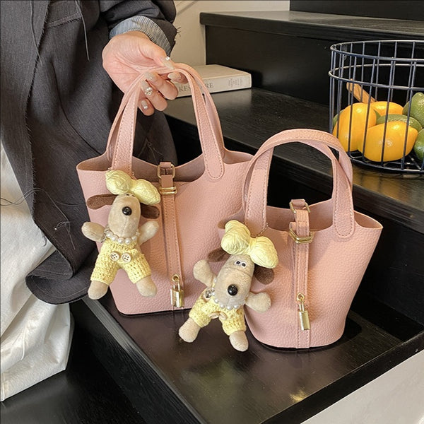 Popular handbag women's 2025 summer new fashion simple shoulder bucket bag commuter mother and child messenger bag