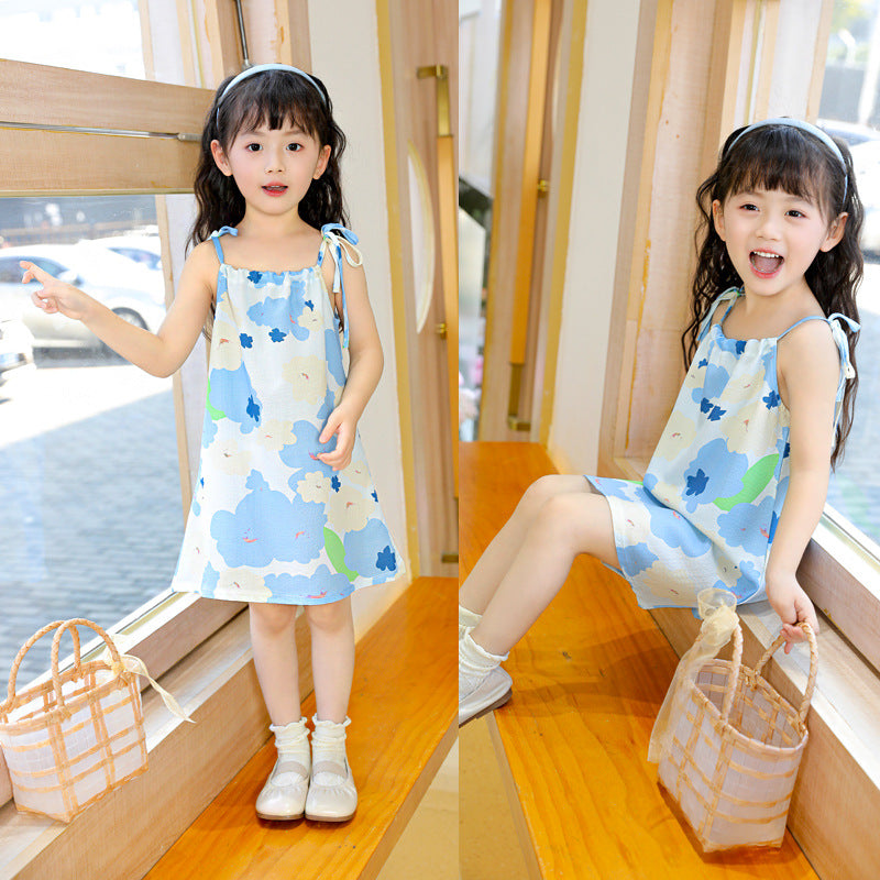New girls' princess sundress - summer spaghetti strap dress - kids' vest dress - girls' dress for mid-to-large children