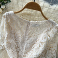 High-end women's summer dress : french chic, diamond-embellished square neck, cinched waist, short sleeve, lace bodycon maxi dress