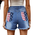 European and american cross-border women's fashion: new  style american flag print, washed, distressed, single-breasted denim shorts - trendy women's style