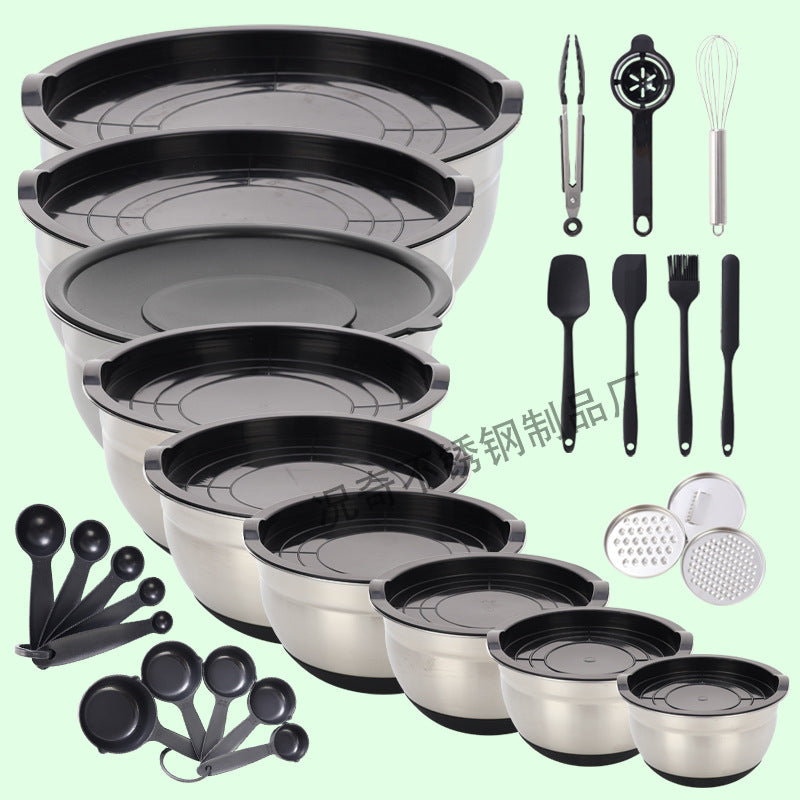 thickened stainless steel salad basin non-slip silicone bottom mixing egg bowl salad cooking basin baking egg bowl