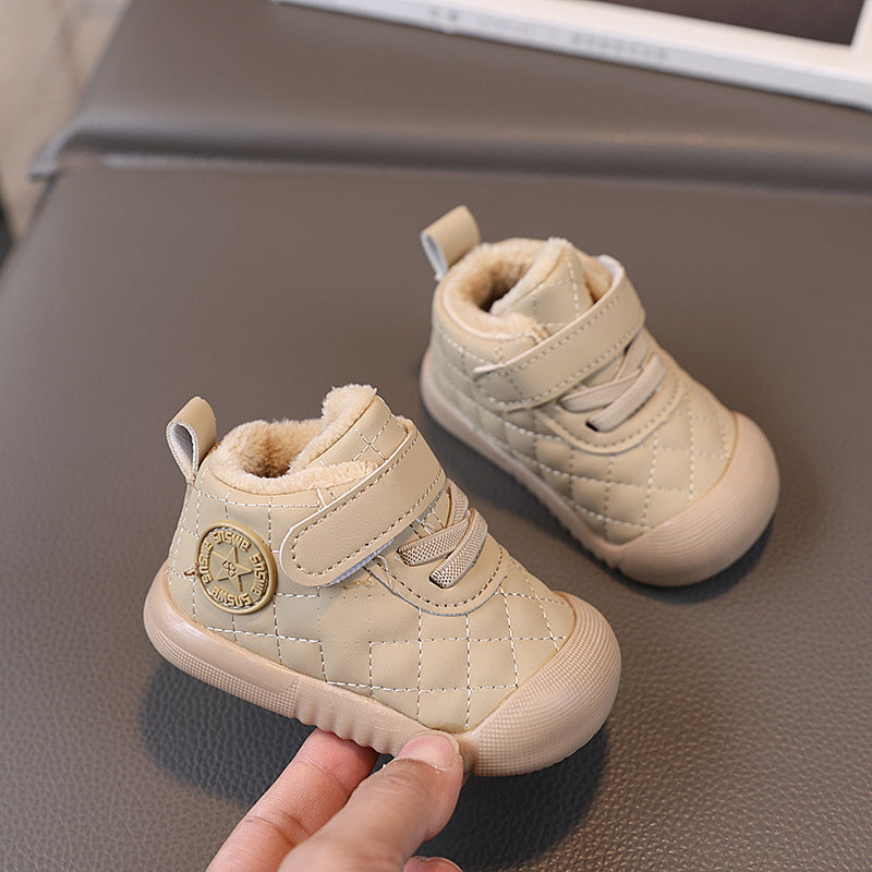 Kids' versatile fleece-lined warm cotton shoes, ages 1-3, autumn/winter thickened soft sole non-slip baby walking shoes, cotton boots for boys and girls