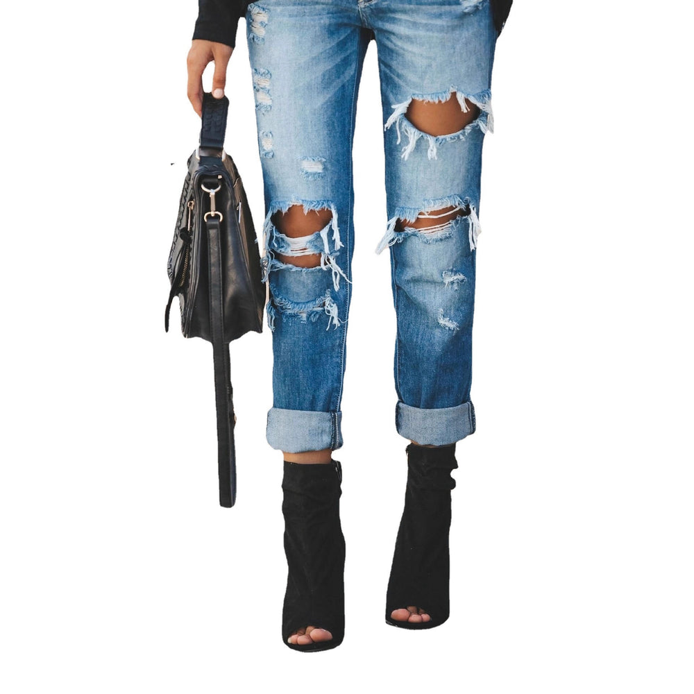 summer new arrival:  cross-border fashion, european and american style, washed  distressed straight-leg streetwear jeans for women