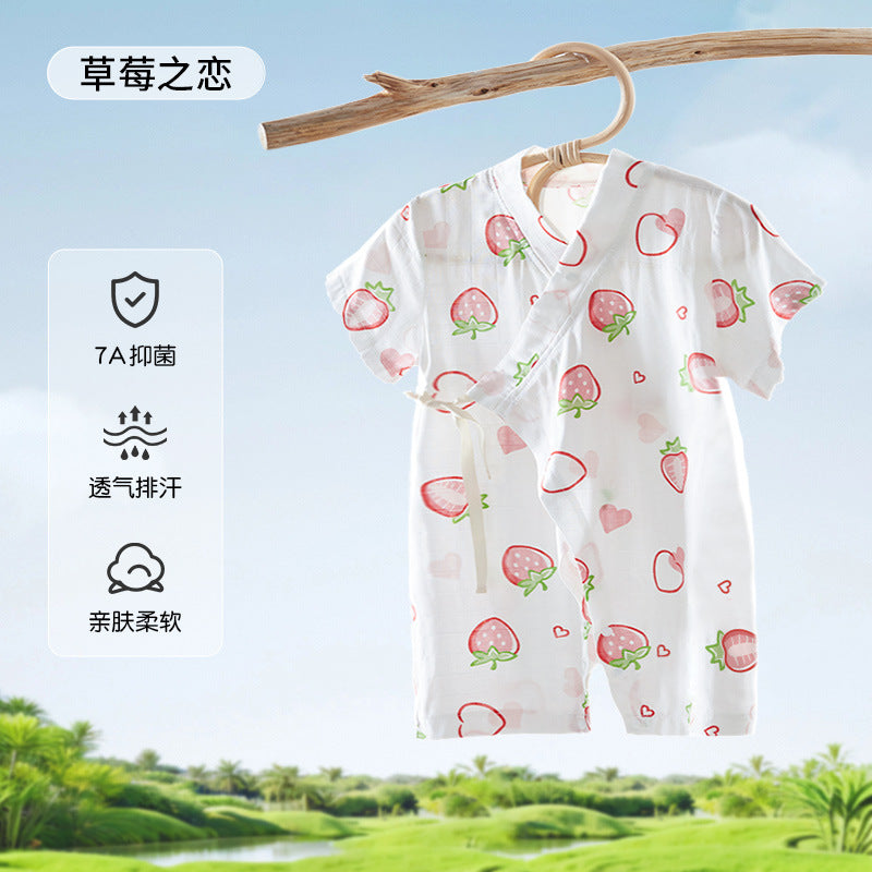 Baby summer romper bamboo cotton newborn unisex lightweight bodysuit air conditioning short sleeve crawling suit