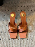 Factory in stock one-strap high-heeled sandals for women cross-strap export best selling special-shaped heels letter heels high-heeled shoes for women
