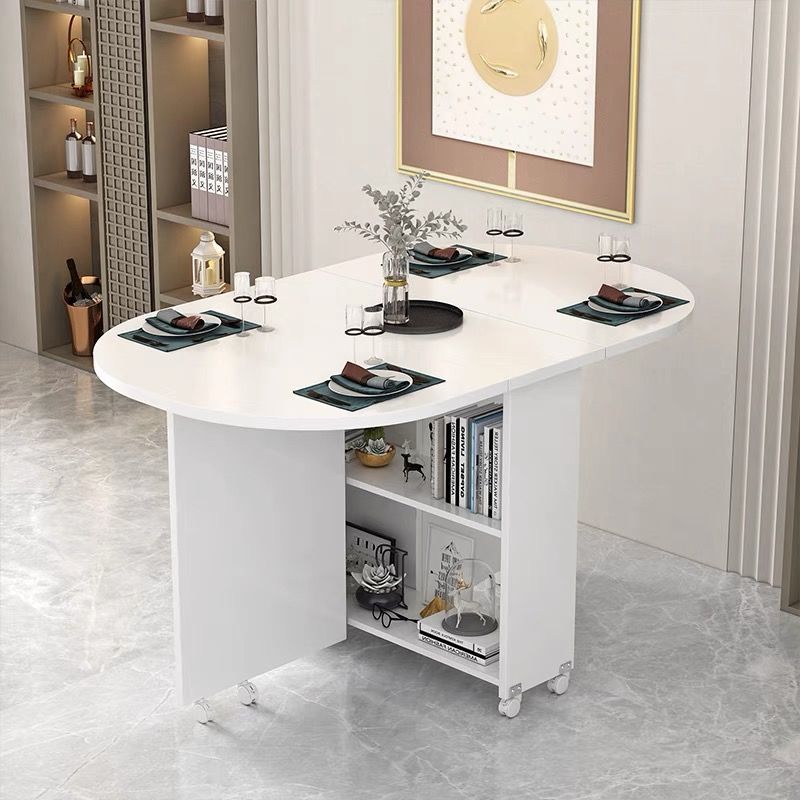 Simple round foldable dining table small apartment home movable wheeled rectangular minimalist multifunctional dining table