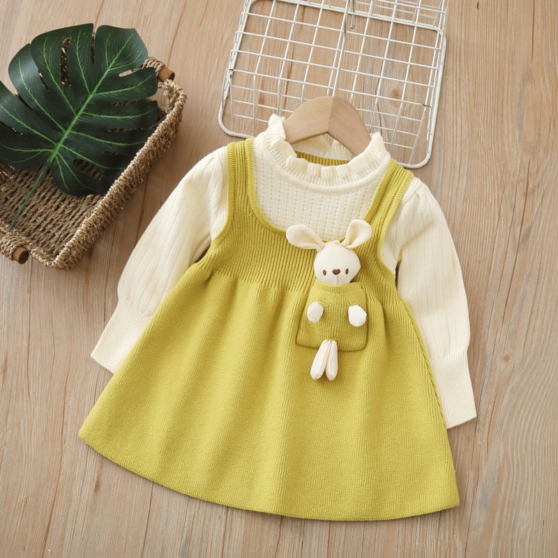 Girls' fleece-lined sweater dress -  autumn/winter new year's edition - bowknot christmas dress - children's wear - little girl's dress