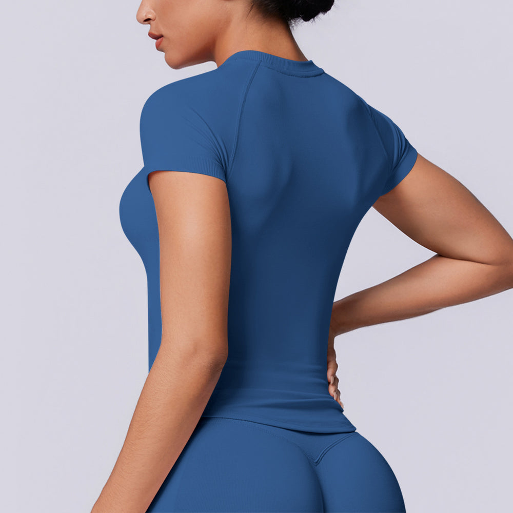 new arrival seamless tight short-sleeved t-shirt yoga wear high elastic sweat-absorbent hip-length short-sleeved running fitness tops for women
