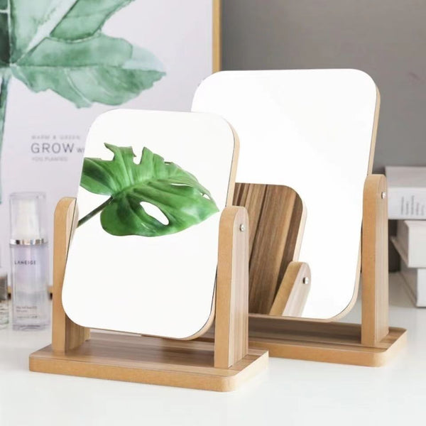 Modern simple wooden desktop vanity mirror home student Internet celebrity retro desktop wooden vanity mirror