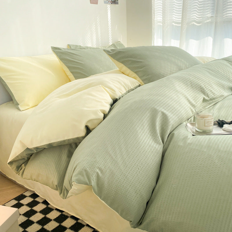 Solid color waffle four-piece wholesale ins polished bed sheet quilt cover Nantong quilt cover bed three-piece bed hat model