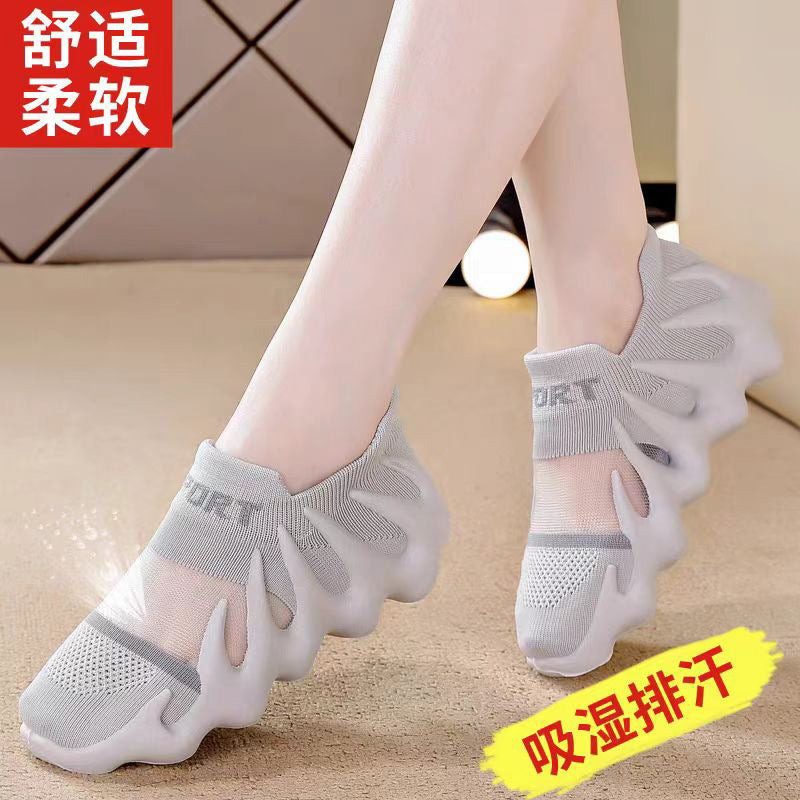 Octopus women's shoes soft bottom lightweight thin mesh cut out socks shoes thin fly woven breathable low anklecasual shoes for women