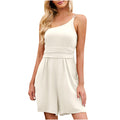 women's fashion solid color ruched sleeveless one-shoulder romper - in stock