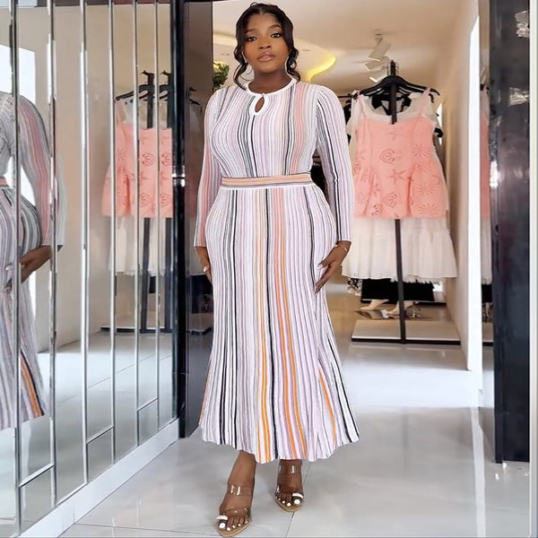 European and American  women's clothing 2025 autumn new fashion temperament elegant striped slim and thin pleated skirt set