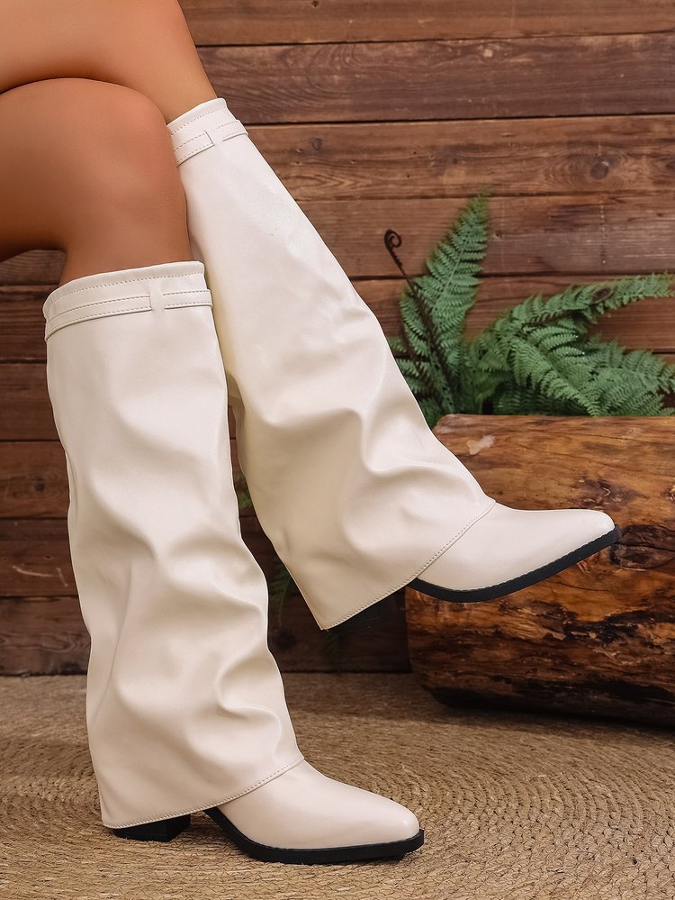 Large size pointed European and American high pants boots autumn and winter  folds thick heel sleeve high heel fashion boots women 43
