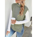 cross-border women's ribbed knit turtleneck vest - sleeveless, asymmetrical hem, casual knit top