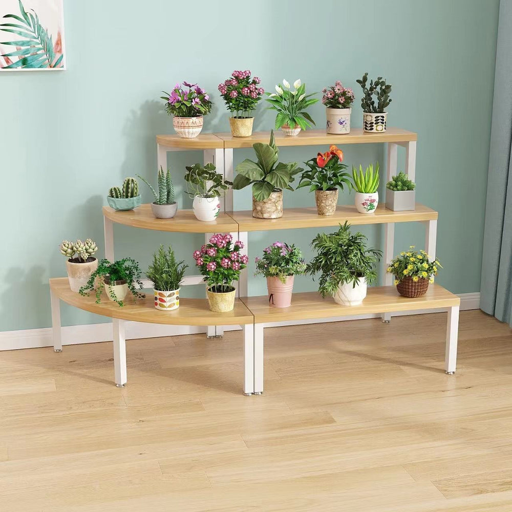 Solid wood corner flower shelf, multi-layered indoor space-saving floor-standing balcony wooden plant flower pot rack storage