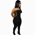 Fashion cross-border supply  women's clothing silm side tie pleated milk silk flat chest jumpsuit