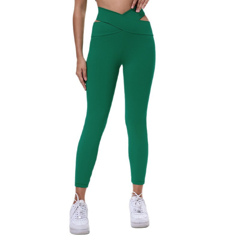 Eco-friendly polyester yoga pants for women - butt lifting, cropped length, crossover design - yoga apparel, pilates, and fitness leggings set