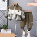 Boys' korean style new autumn/winter fleece-lined set - trendy printed boy's fashionable sweatshirt and sweatpants two-piece outfit