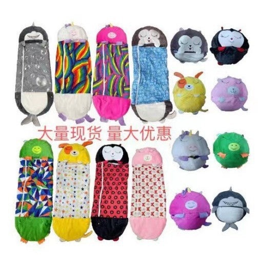 Cartoon kids' sleeping bag, children's sleeping bag with animal pillow, foldable anti-kick quilt kids' sleeping bag