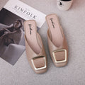 Square buckle toe half slippers women's fashionoutwear 2024new arrivalmuller flat heel buckle square toe lazy sandals women's shoes