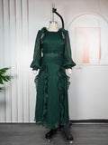fashionfashionelegantflower dress african export  plus size women's pleated long sleevesdress