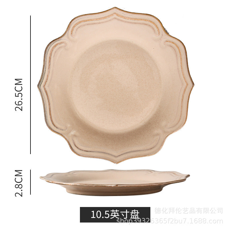 Creative retro western tableware suit restaurant for home italian stylish style grids kiln bowl plates ceramic wholesale
