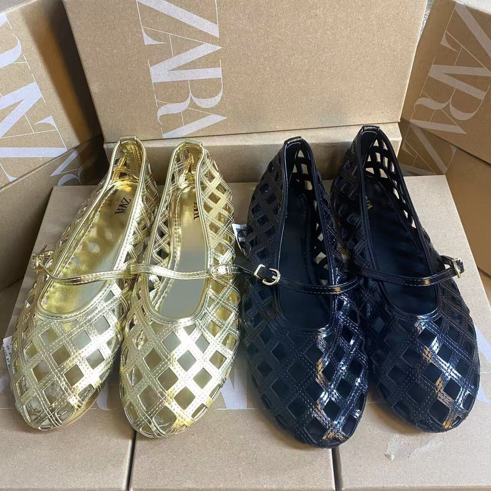 Za2025new arrivalfrenchcut out ballet shoesflats one-word buckleflatsmary jane shoesniche style designflats