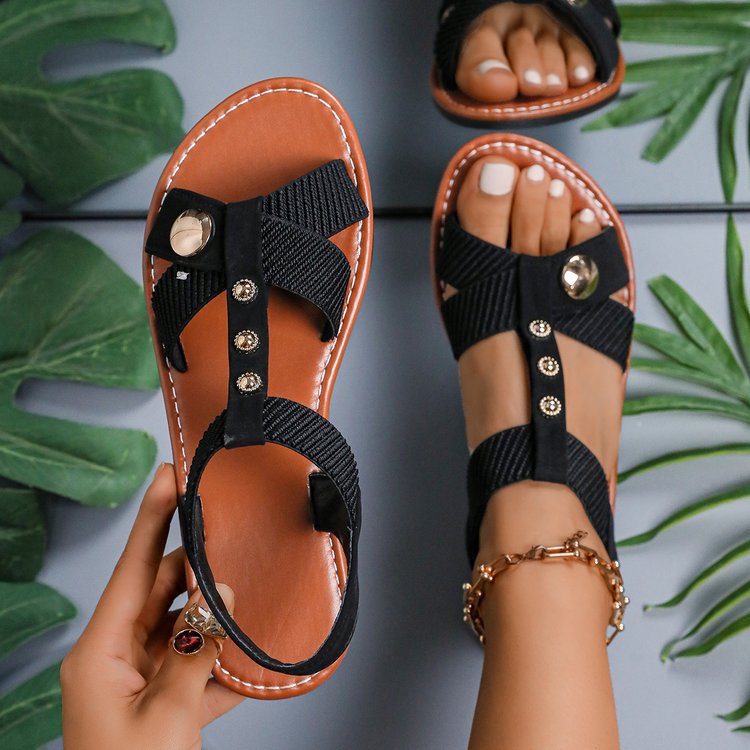 Women's sandals  new summer anti-slip wedge heel korean style casual versatile handmade beaded flat sandals