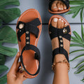 Women's sandals  new summer anti-slip wedge heel korean style casual versatile handmade beaded flat sandals