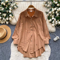 K-stylework clothing style lapel casual beaded shirt women's easiest for matchlong sleeveslooseslimming lookeasiest for matchsense of designtops