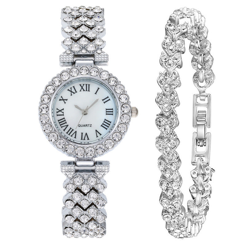Hot-selling, trendy roman numeral diamond-studded women's watch, quartz movement, bracelet-style wristwatch for women, direct from the manufacturer, in stock