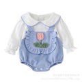 Infant spring & fall long-sleeve bodysuit, baby's 100-day & first birthday outfit, one-piece romper, fresh & cute faux overalls crawling suit