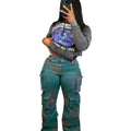 European and american cross-border women's fashion:  bestseller - trendy, unique, multi-pocket tie-dye denim jeans, high-waisted straight leg