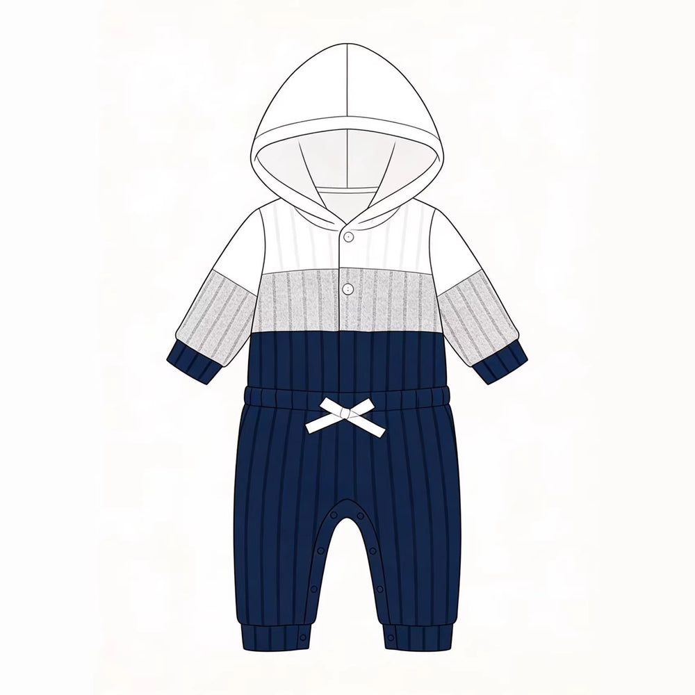 Baby boy & girl casual ribbed knit hooded long sleeve romper and pants set