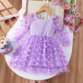 Girls' dress for toddlers and young children, 3d butterfly long sleeve mesh dress