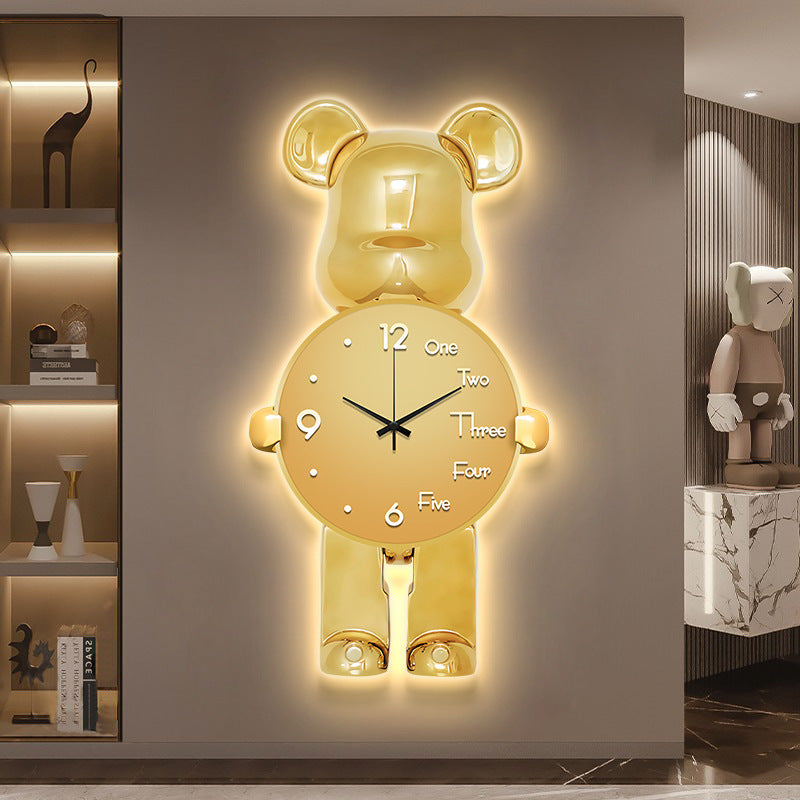 Violent Bear Clock Wall Clock Living Room Internet celebrity Modern Simplicity 2025 New Atmosphere Advanced Sense Creative Clock Wall Light