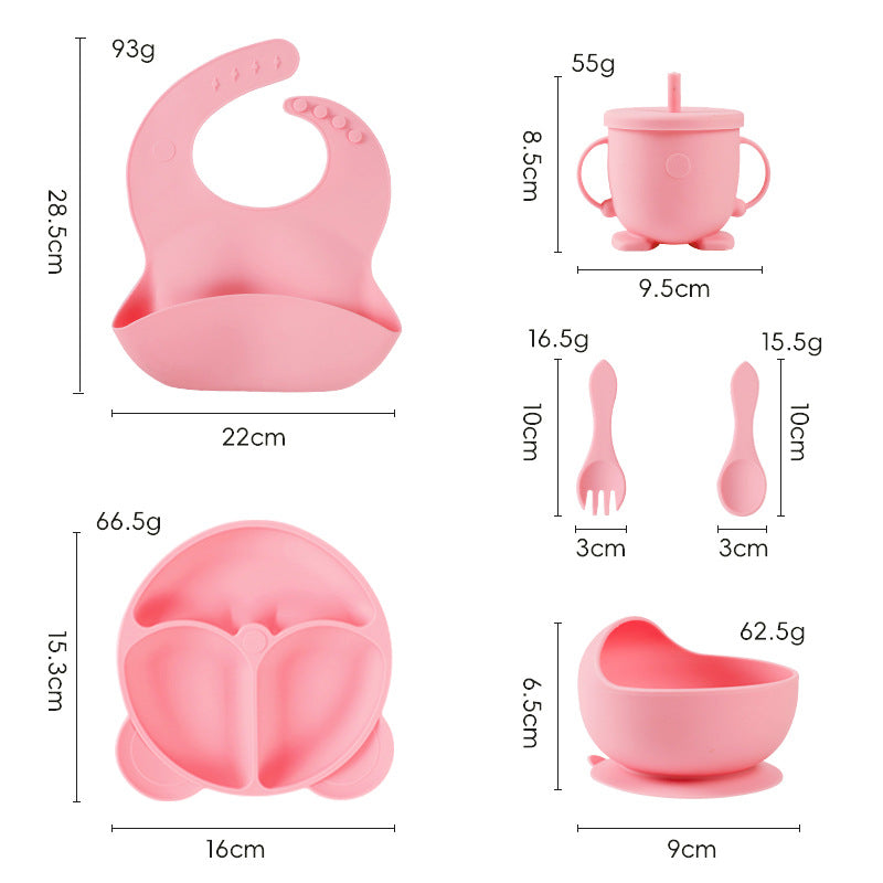 Silicone kids' meal set: baby food training suction bowl, food-grade fork and spoon, feeding utensils for babies