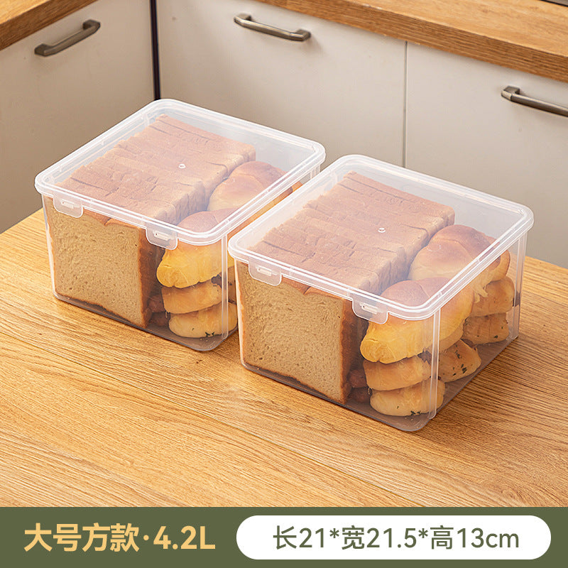 Household kitchen refrigerator crisper food grade transparent with lid plastic sealed multigrain toast bread storage box