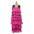 spring new sleeveless solid color wide strap long loose ruffle tiered cake dress