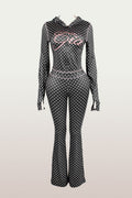 fashionable women's sexy leopard print thumbhole flare long sleeve two-piece set - hot seller in europe and the us