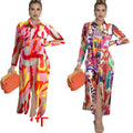 New arrival   exportfashionlong sleevesprinting lapel shirt skirt women's loosecasuallongdress