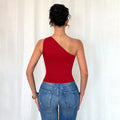European and american cross-border e-commerce red tank top - summer sleeveless one-shoulder slim-fit metallic detail t-shirt top