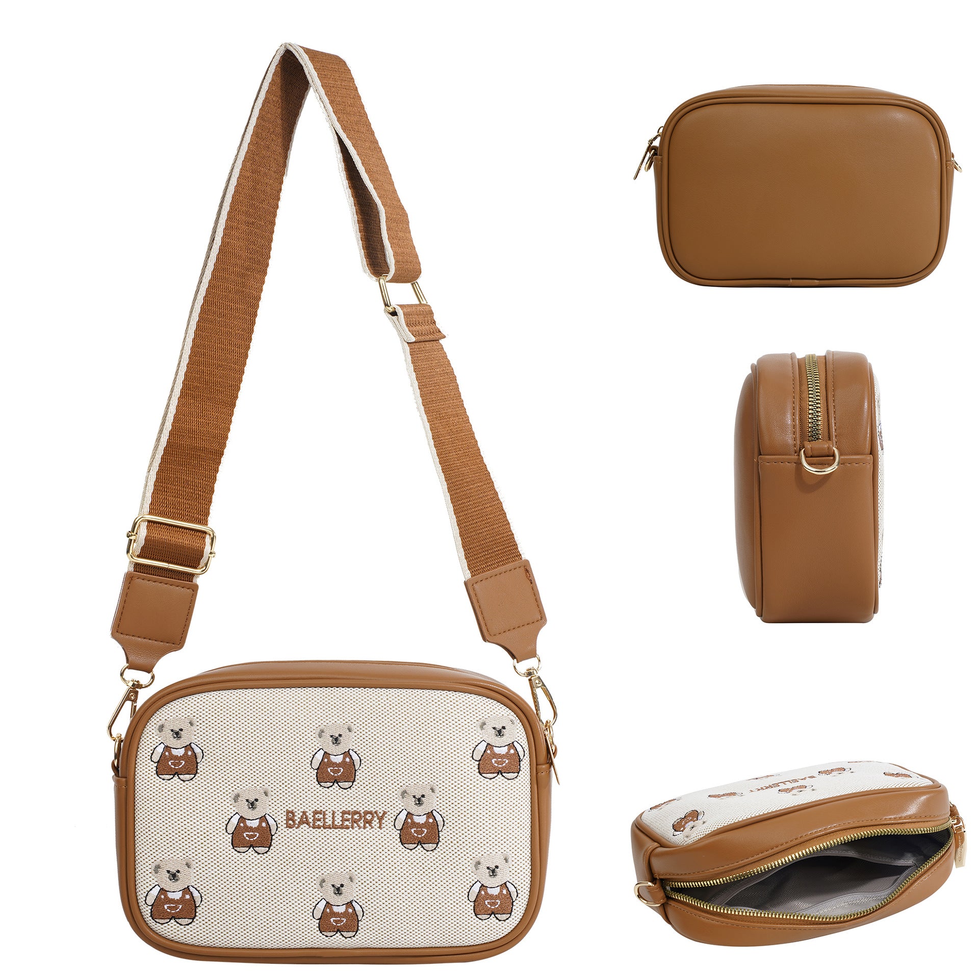 New bear embroidered women's shoulder bag bag messenger bag women's large-capacity hot-selling women's bag fashion pu Korean niche