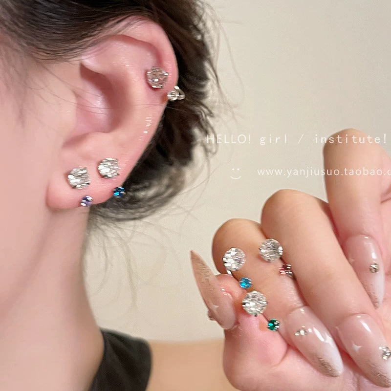 Luxury blue titanium steel stud earrings for women - 2026 new arrival, trendy horseshoe ear cuff earrings, elegant ear jewelry