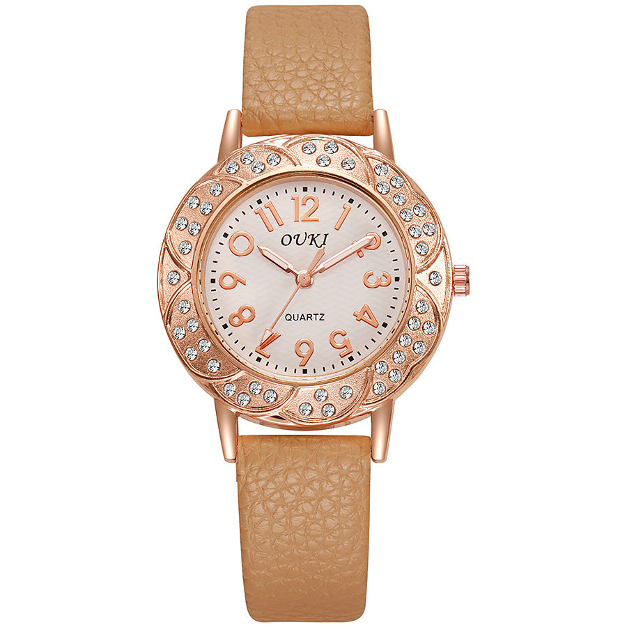 Round diamond-studded digital watch, creative new retro quartz watch with jewelry strap, cross-border wristwatch, wholesale women's watch for export