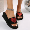Beach slippers women's wedge heel thick sole one-line slippers women's summer fashionoutwearplatform shoeseasiest for match peach heart high heel sandals for women